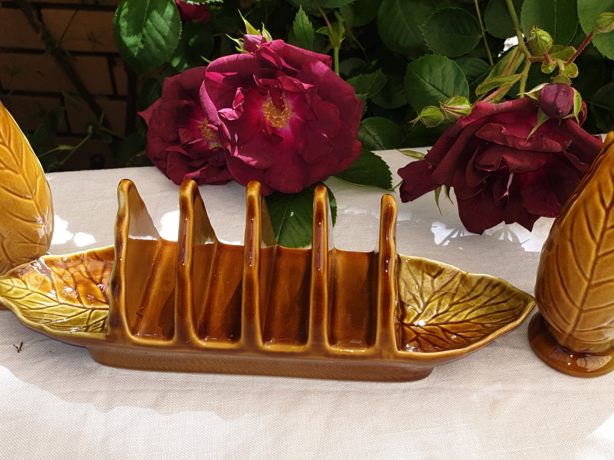 Vintage “Royal Winton” Grimwades Toast Rack, and Salt and Pepper, Leaf&nbsp;Design