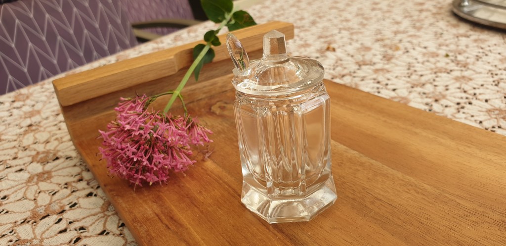 Bohemian Glass (“Bohemia Crystal”), Lidded Mustard Pot with Glass&nbsp;Spoon