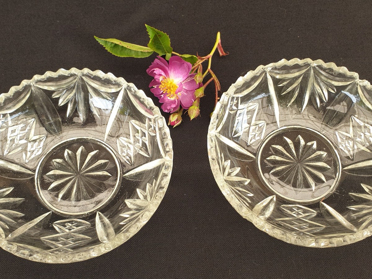 Vintage Glass Powder Bowl, Trinket&nbsp;Duo